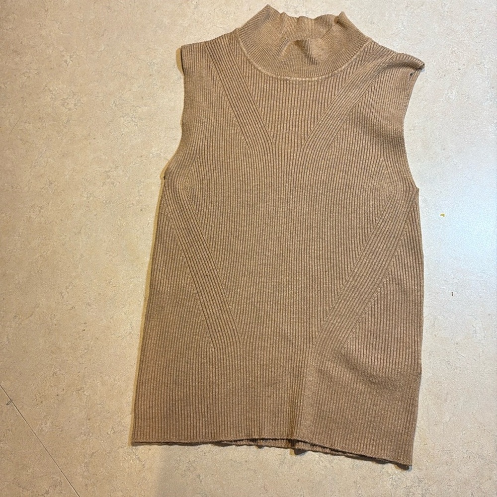 Tan Ribbed Fitted Sleeveless Tank Top